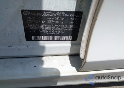 2013 Hyundai Sonata Gls z USA, uszkodzony, nr VIN 5NPEB4ACXDH698593